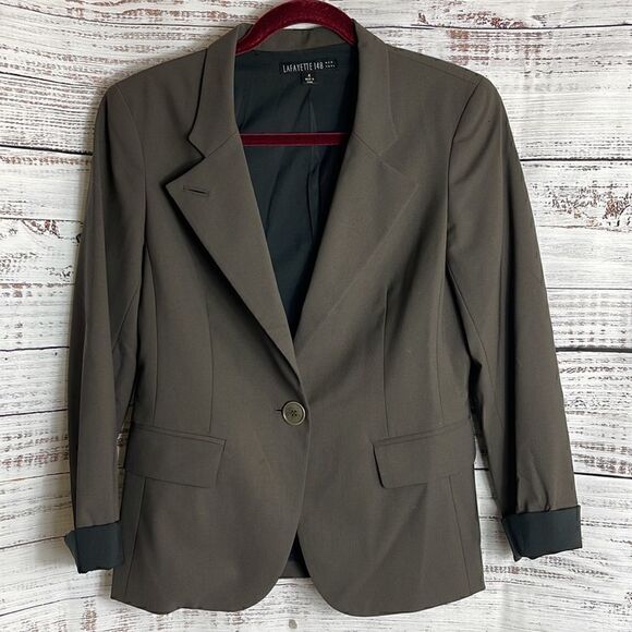 Lafayette 148 New York Blazer Womens Sz  4 Wool Blend Brown preppy jacket office - Picture 2 of 10